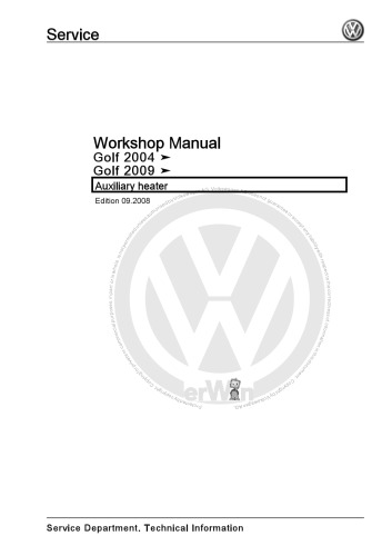 VW Golf Mk5 2004 2009 Auxiliary heater - Workshop Manual