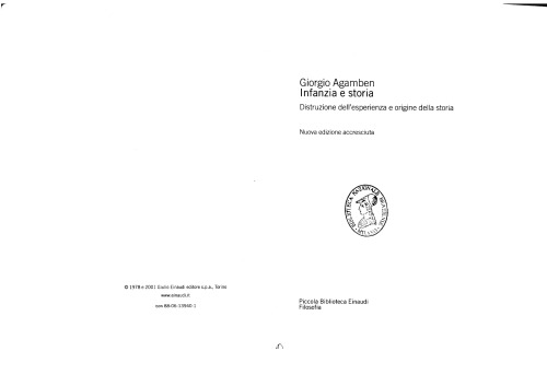 Infanzia e storia. Distruzione dell’esperienza e origine della storia