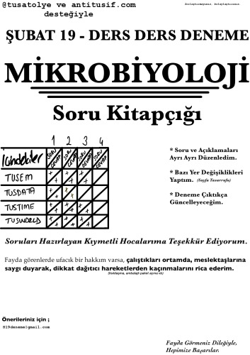 Mikrobiyoloji Tus Deneme Sınavları Soruları Cevaplı