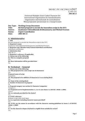 Revised proposal to encode the Saurashtra script in the UCS