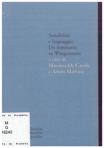 Sensibilità e linguaggio. Un seminario su Wittgenstein