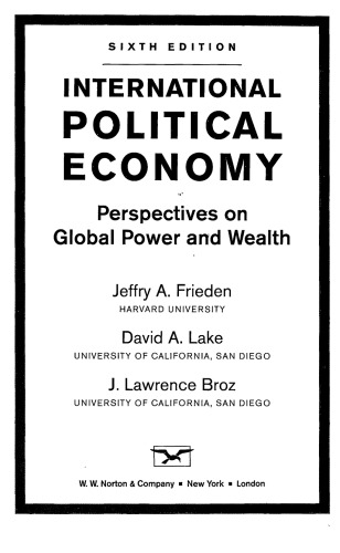 International Political Economy: Perspectives on Global Power and Wealth