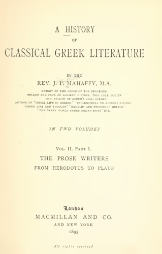 A History of Classical Greek Literature VOL.II Part I