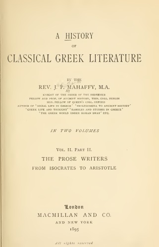 A History of Classical Greek Literature VOL.II Part II