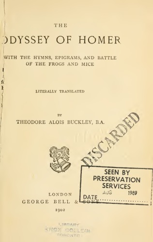 The Odyssey of Homer, with the Hymns, Epigrams, and Battle of the Frogs and Mice