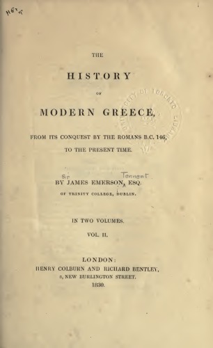 HISTORY OF MODERN GREECE FROM ITS CONQUEST BY THE ROMANS B.C.146, TO THE PRESENT TIME