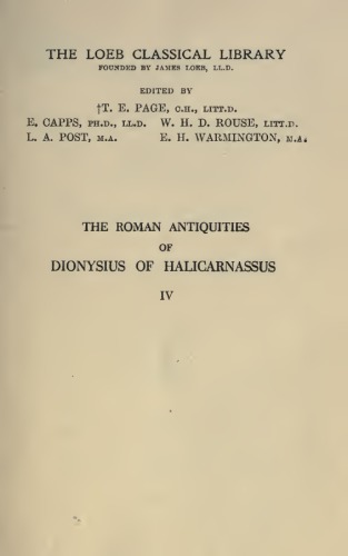 THE ROMAN ANTIQUITIES OF DIONYSIUS OF HALICARNASSUS VOL.IV