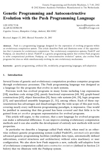 Genetic Programming and Autoconstructive Evolution with the Push Programming Language