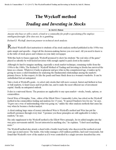 The Richard D.Wyckoff Method of Trading and Investing in Stocks