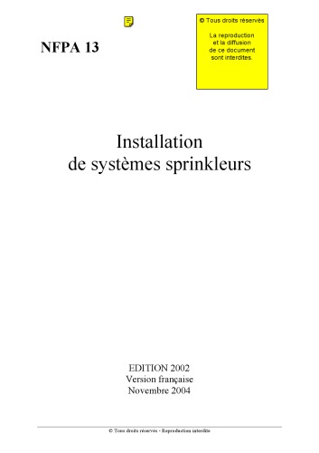 NFPA 13 Installation de systèmes sprinkleurs