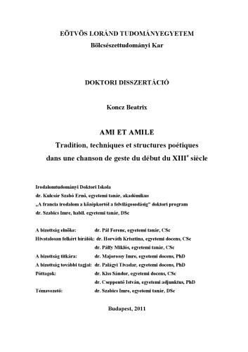 Ami et Amile: Tradition, techniques et structures poétiques dans une chanson de geste du début du XIIIe siècle