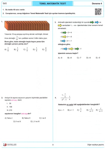 Çözüm 3D 10 TYT Matematik Deneme 4