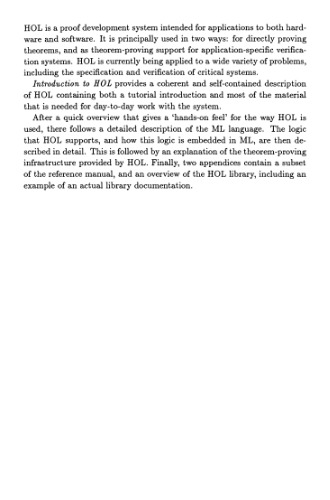 Introduction to HOL: A theorem-proving environment for higher order logic