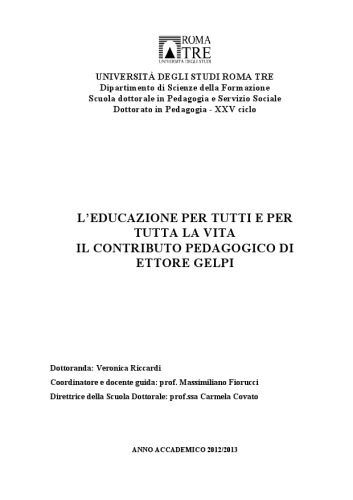 L’educazione per tutti e per tutta la vita: il contributo pedagogico di Ettore Gelpi