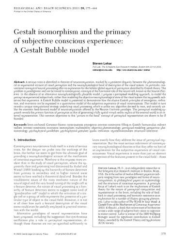 Gestalt isomorphism and the primacy of subjective conscious experience: A Gestalt Bubble model