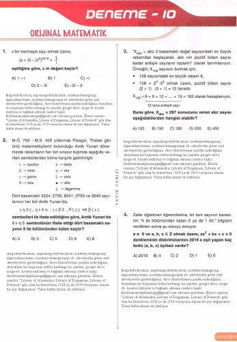 Yayın Denizi 10 AYT Matematik Deneme 10-B