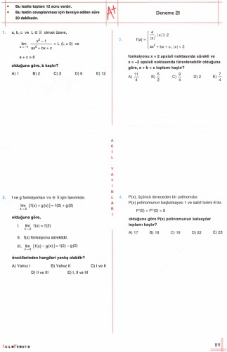 Acil 30x12 Limit-Türev-İntegral Deneme (21-30)-B