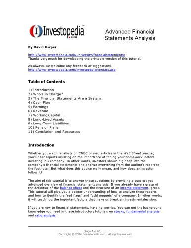 Advanced Financial Statements Analysis.