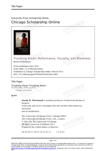 Troubling Vision: Performance, Visuality, and Blackness