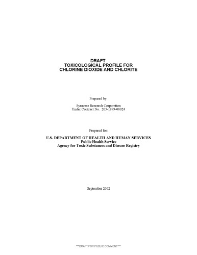 Toxicological profiles - Chlorine Dioxide And Chlorite