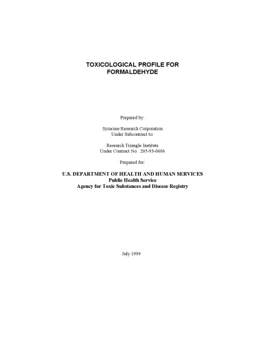 Toxicological profiles - Formaldehyde