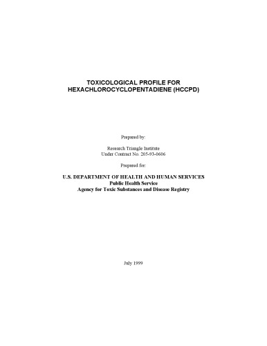 Toxicological profiles - Hexachlorocyclopentadiene (hccpd)