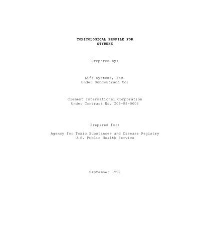 Toxicological profiles - Styrene