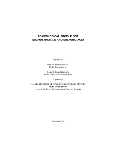 Toxicological profiles - Sulfur Trioxide And Sulfuric Acid