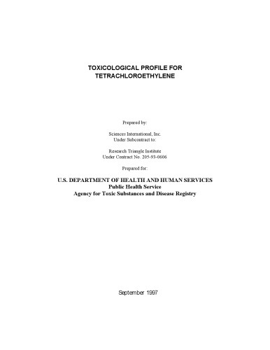 Toxicological profiles - Tetrachloroethylene