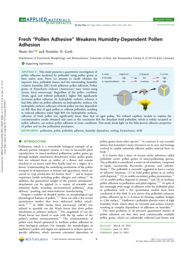 Fresh “Pollen Adhesive” Weakens Humidity-Dependent Pollen Adhesion