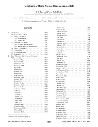 Handbook of Basic Atomic Spectroscopic Data