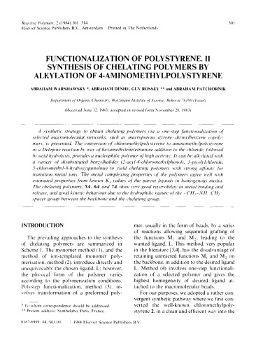 Functionalization of polystyrene. II: Synthesis of chelating polymers by alkylation of 4-aminomethylpolystyrene