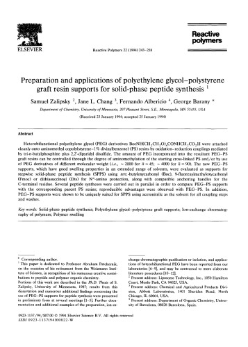 Preparation and applications of polyethylene glycol-polystyrene graft resin supports for solid-phase peptide synthesis