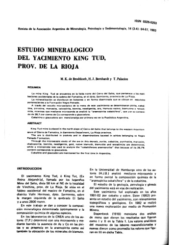 Estudio mineralógico del Yacimiento King Tud, Prov. de La Rioja