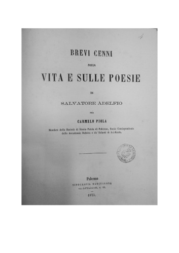 Brevi cenni sulla vita e sulle poesie di Salvatore Adelfio