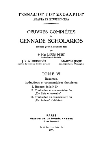 Œuvres complètes de George Gennadios Scholarios