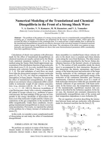 Numerical Modeling of the Translational and Chemical  Disequilibria in the Front of a Strong Shock Wave