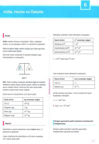 ESŞ 6 - Kütle, Hacim, Özkütle Zirve Testi ve PDF