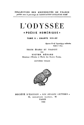 Homère: L'Odyssée, Tome II: Chants VIII-XV