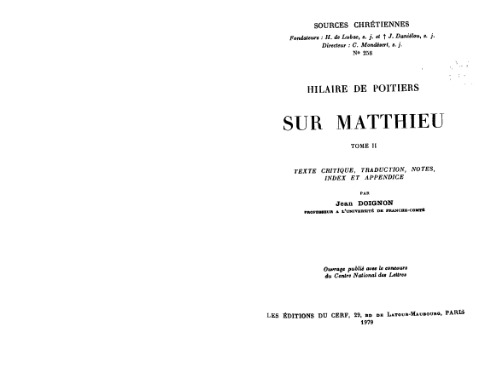 Sur Matthieu, Chapitres 14-33, tome II