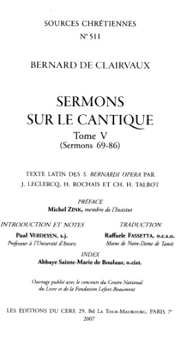 Sermons sur le Cantique 69-86, tome V