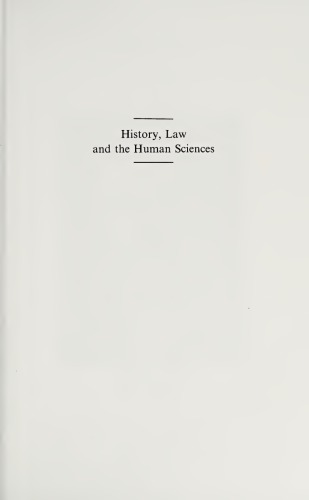 History, Law, and the Human Sciences: Medieval and Renaissance Perspectives