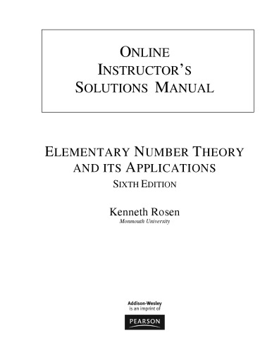 Instructor’s Solutions Manual for Elementary Number Theory and Its Applications