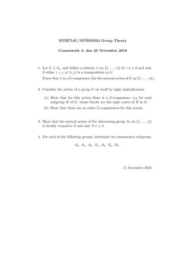 MTH714U: Further group theory, 2018/2019