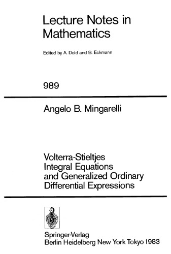 Volterra-Stieltjes Integral Equations and Generalized Ordinary Differential Expressions