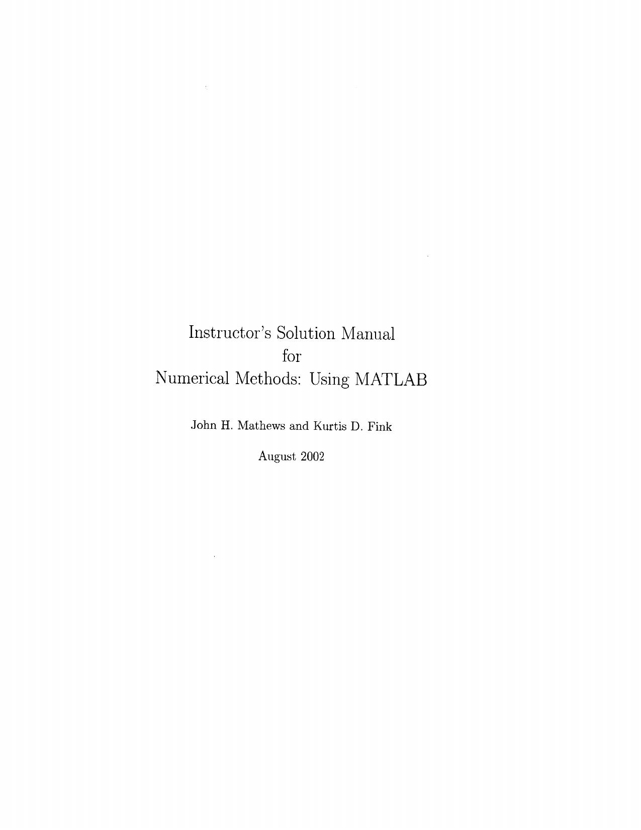 Instructor’s Solution Manual for Numerical Methods: Using MATLAB