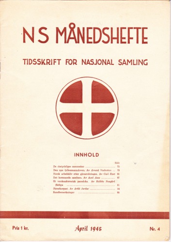 NS månedshefte. Tidsskrift for Nasjonal Samling. Nr. 4