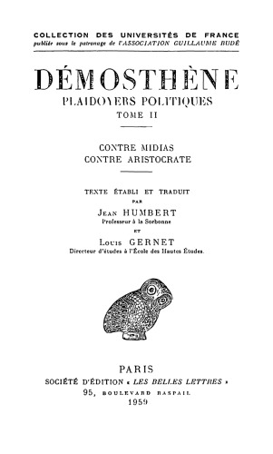 Démosthène: Plaidoyers politiques, Tome II: Contre Midias - Contre Aristocrate