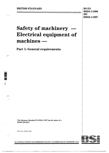 The Safety of Machinery: Electrical Equipment of Machines