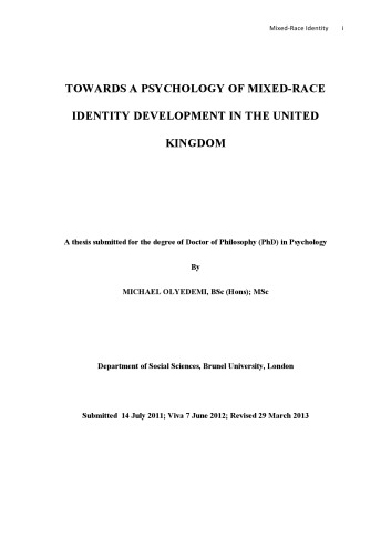 Towards a Psychology of Mixed-Race Identity Development in the United Kingdom